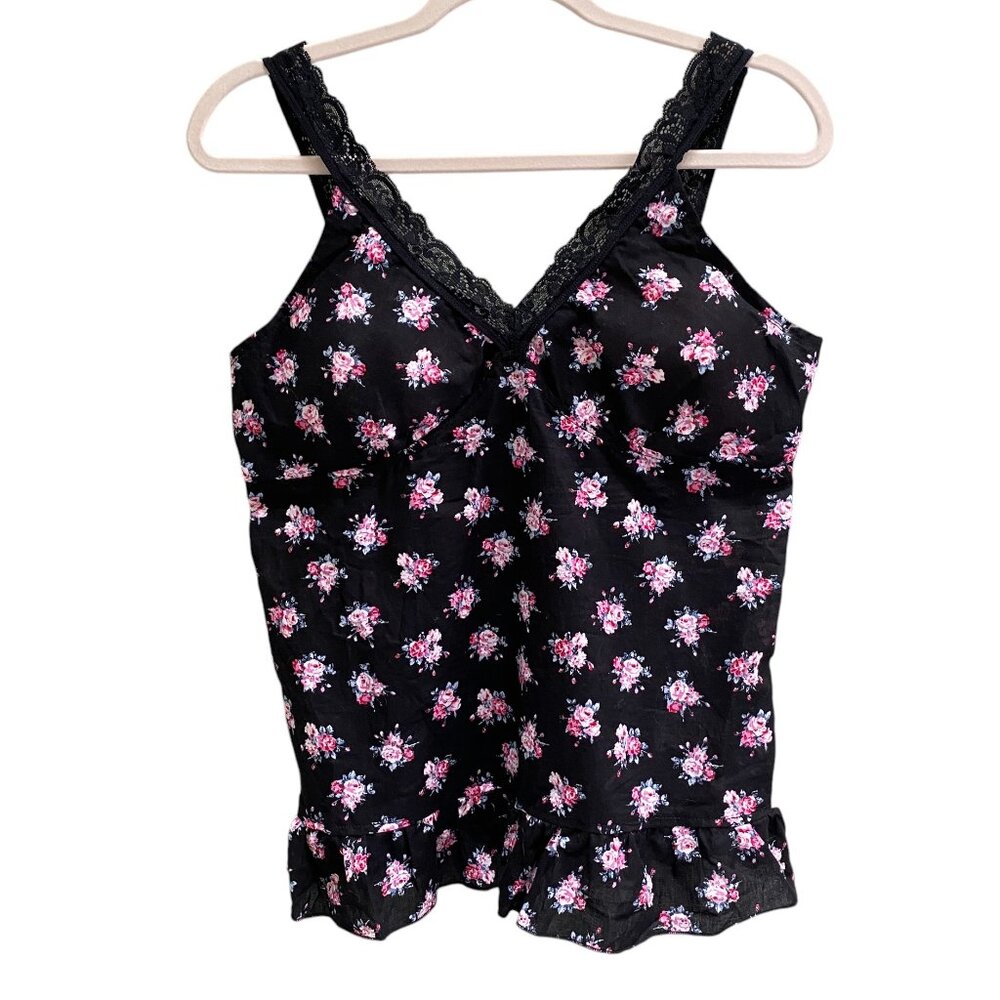 Vintage LEI Y2K Babydoll Floral Tank Top Lace Dark Fairy Grunge Whimsigoth-XXL